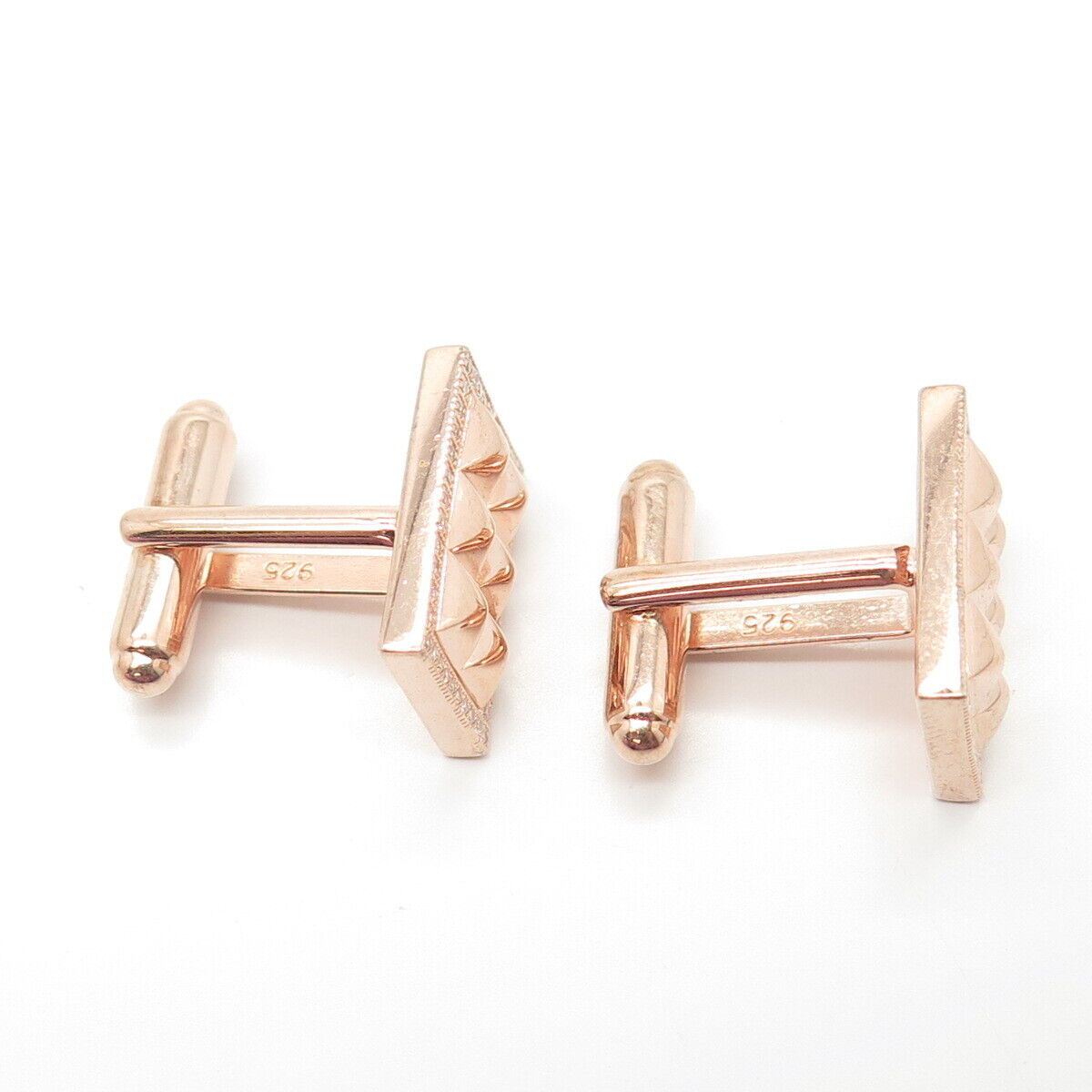 925 Sterling Silver Rose Gold Plated C Z Rectangular Cufflinks