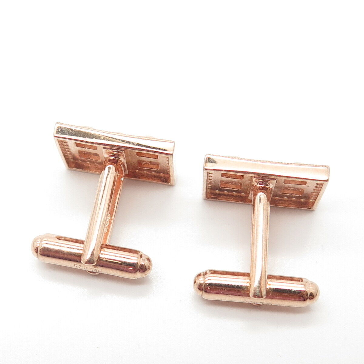 925 Sterling Silver Rose Gold Plated C Z Rectangular Cufflinks