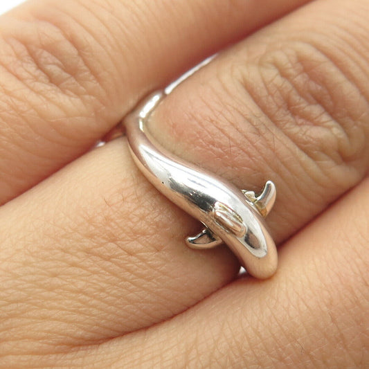 925 Sterling Silver Vintage Silver Cloud Inc. Dolphin For Good Luck Ring Size 6