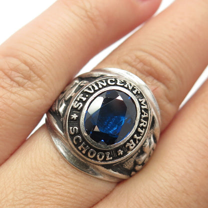 925 Sterling Silver Vintage 1972 Glass St. Vincent Martyr School Ring Size 6.75