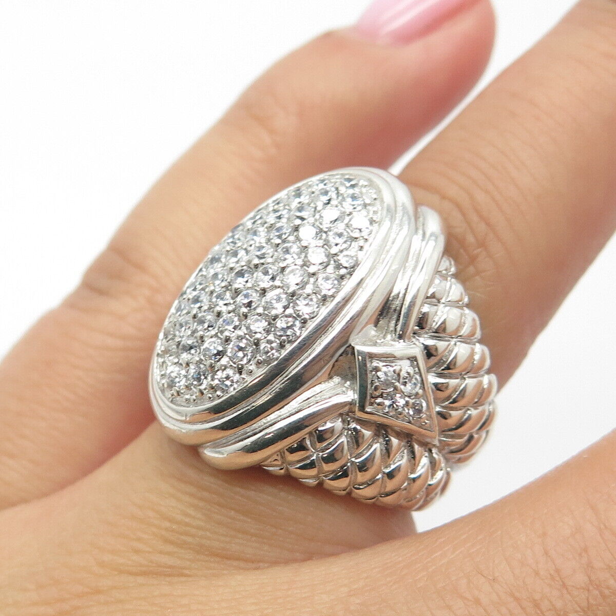 925 Sterling Silver Pave C Z Ring Size 5.5