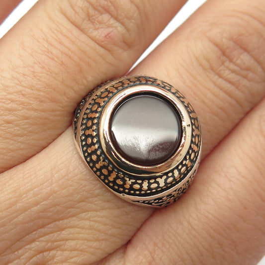 925 Sterling Silver 2-Tone Vintage Real Carnelian Gemstone Ornate Ring Size 9.25