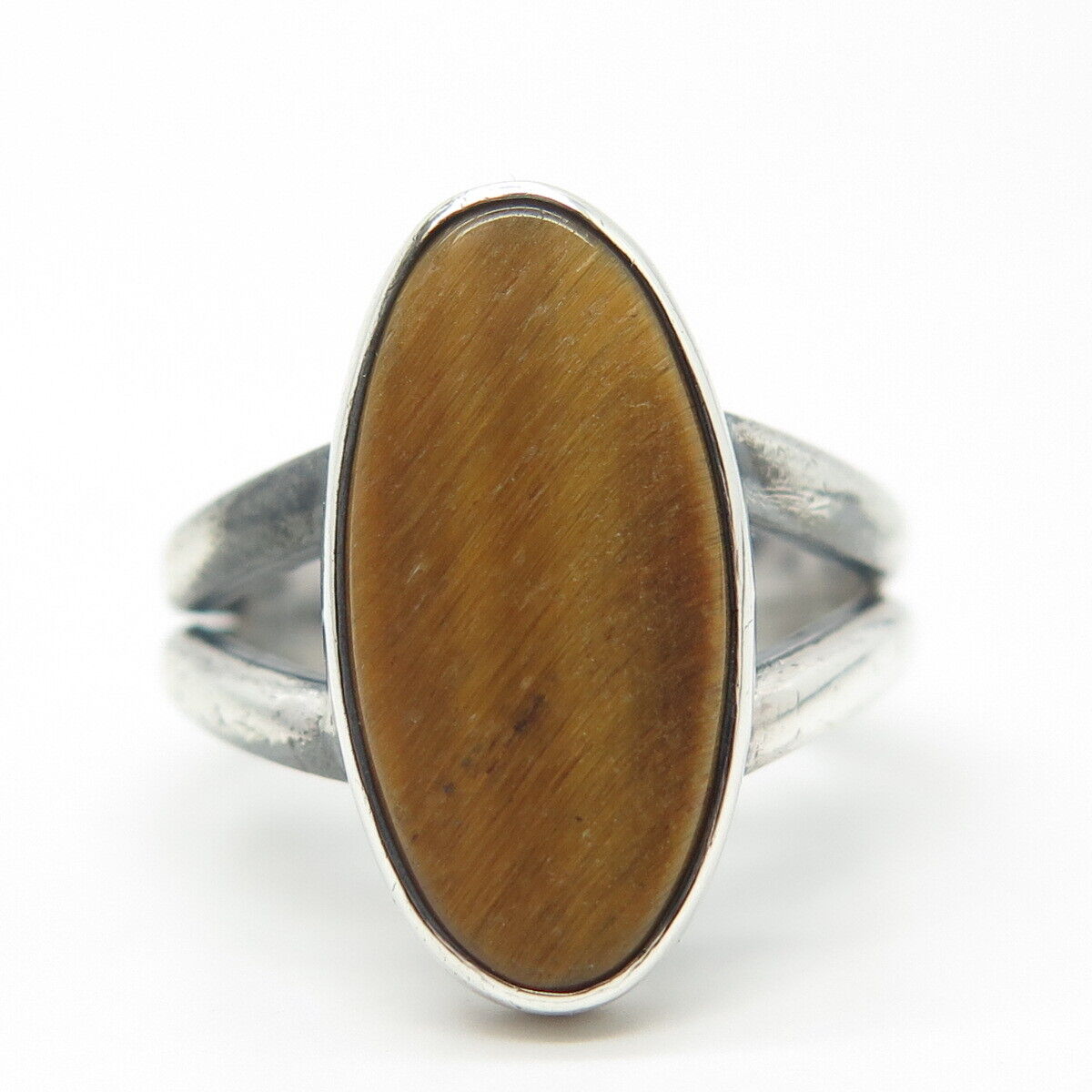 925 Sterling Silver Vintage Giles Tasco Mexico Real Tiger Eye Oval Ring Size 7