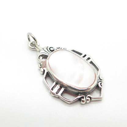 925 Sterling Silver Vintage Real Mother-of-Pearl Pendant