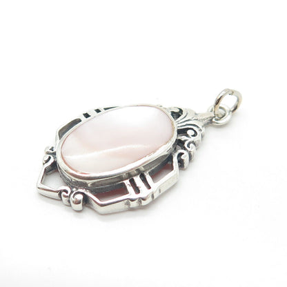 925 Sterling Silver Vintage Real Mother-of-Pearl Pendant