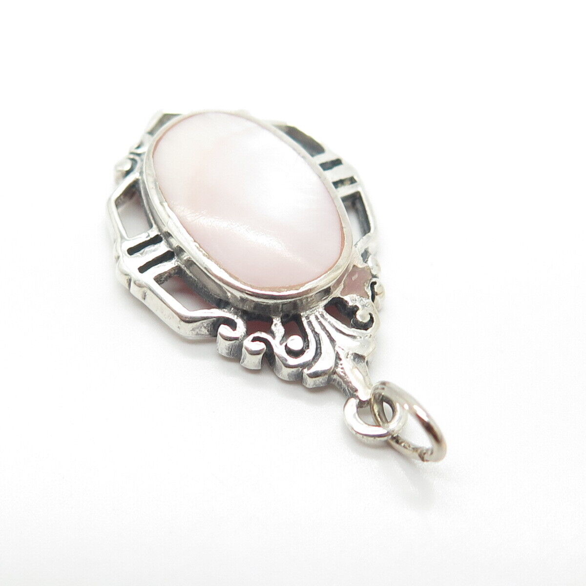 925 Sterling Silver Vintage Real Mother-of-Pearl Pendant