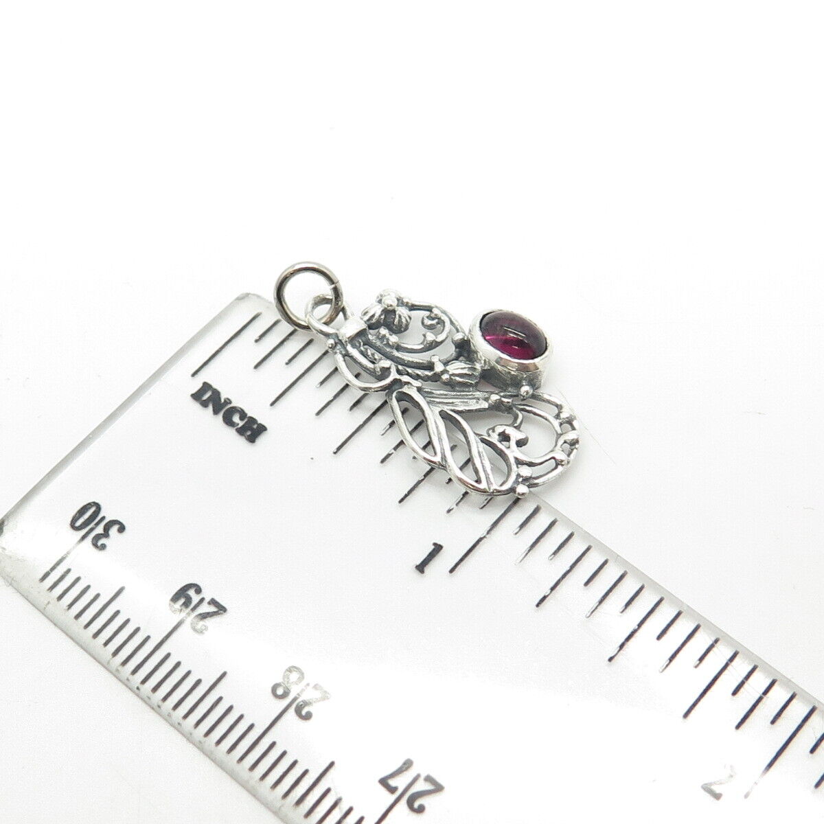 925 Sterling Silver Vintage Real Amethyst Gemstone Ornate Pendant