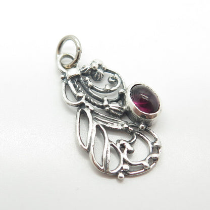 925 Sterling Silver Vintage Real Amethyst Gemstone Ornate Pendant