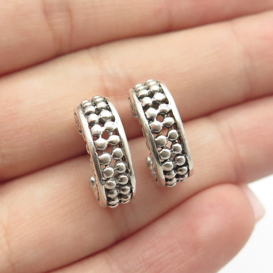 925 Sterling Silver Vintage Beaded Half Hoop Earrings