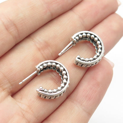 925 Sterling Silver Vintage Beaded Half Hoop Earrings