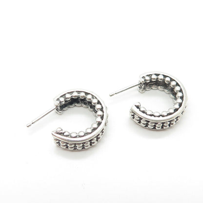 925 Sterling Silver Vintage Beaded Half Hoop Earrings