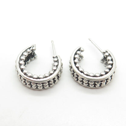 925 Sterling Silver Vintage Beaded Half Hoop Earrings