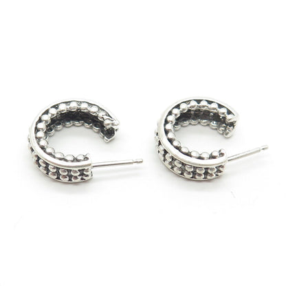 925 Sterling Silver Vintage Beaded Half Hoop Earrings