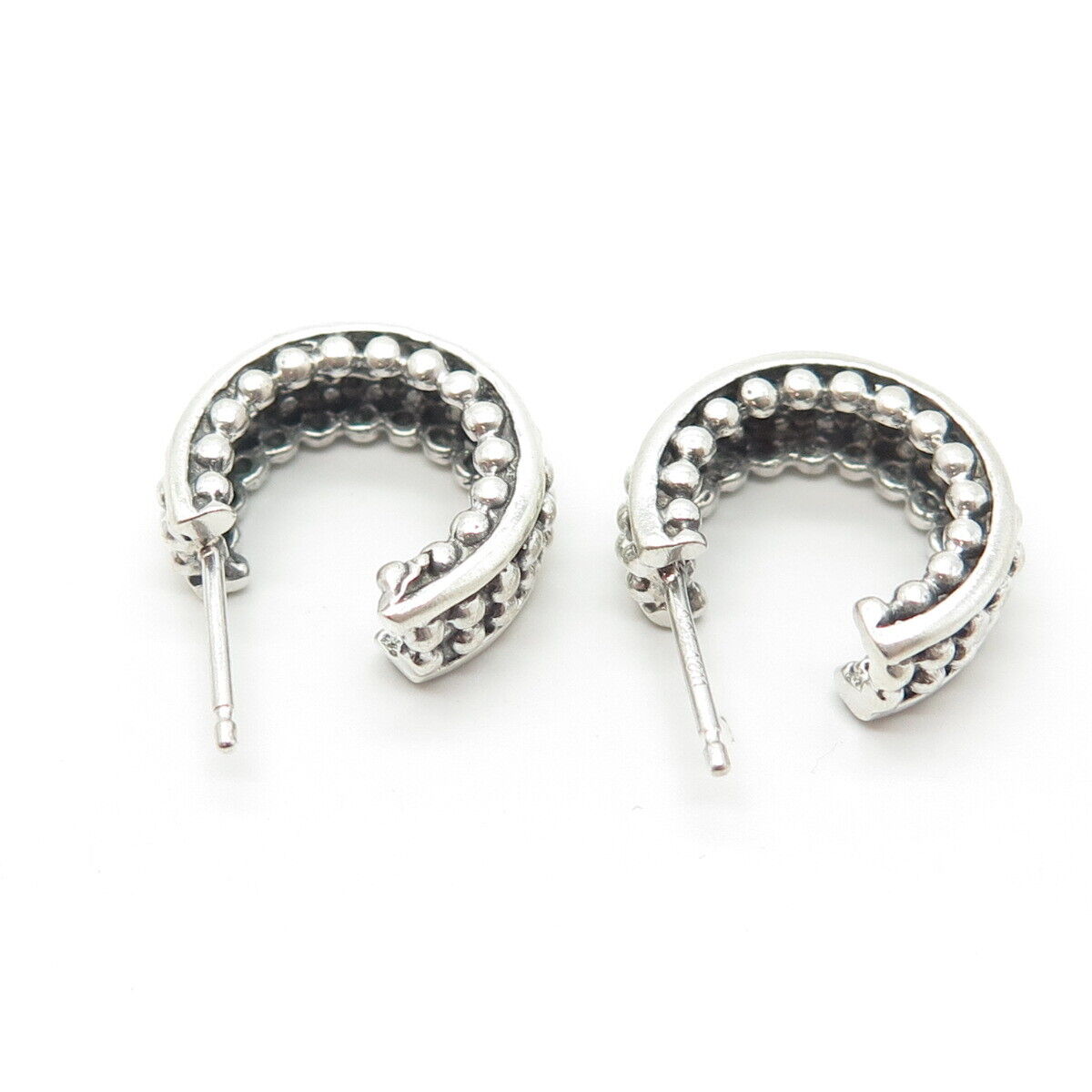 925 Sterling Silver Vintage Beaded Half Hoop Earrings