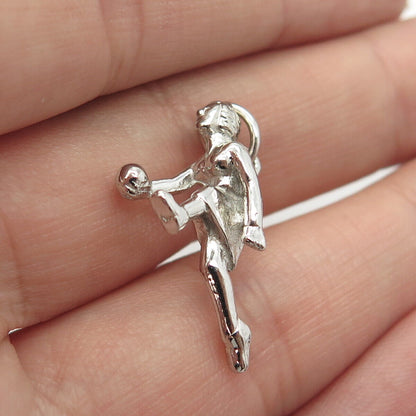 925 Sterling Silver Vintage Volleyball Player Charm Pendant