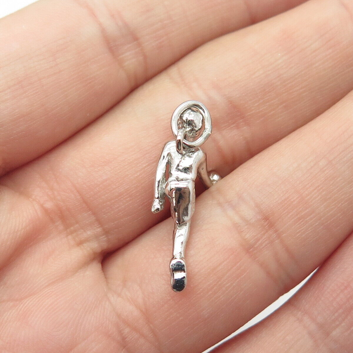 925 Sterling Silver Vintage Volleyball Player Charm Pendant