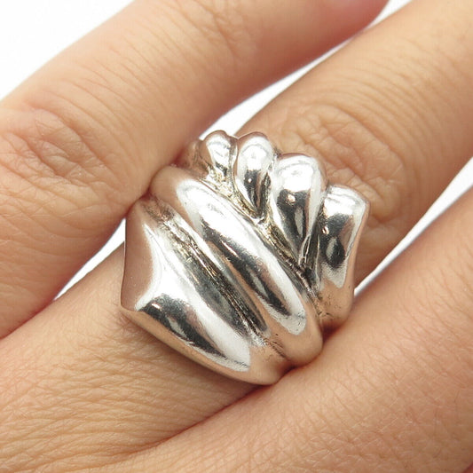 925 Sterling Silver Vintage Puffy Ribbed Modernist Ring Size 8