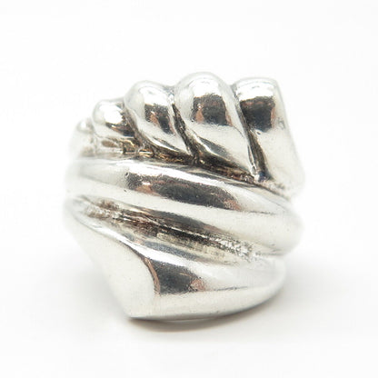 925 Sterling Silver Vintage Puffy Ribbed Modernist Ring Size 8