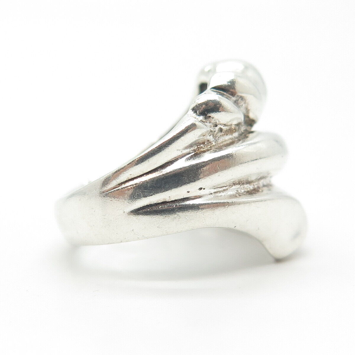 925 Sterling Silver Vintage Puffy Ribbed Modernist Ring Size 8