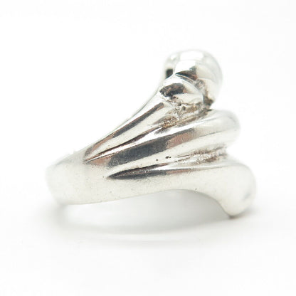 925 Sterling Silver Vintage Puffy Ribbed Modernist Ring Size 8