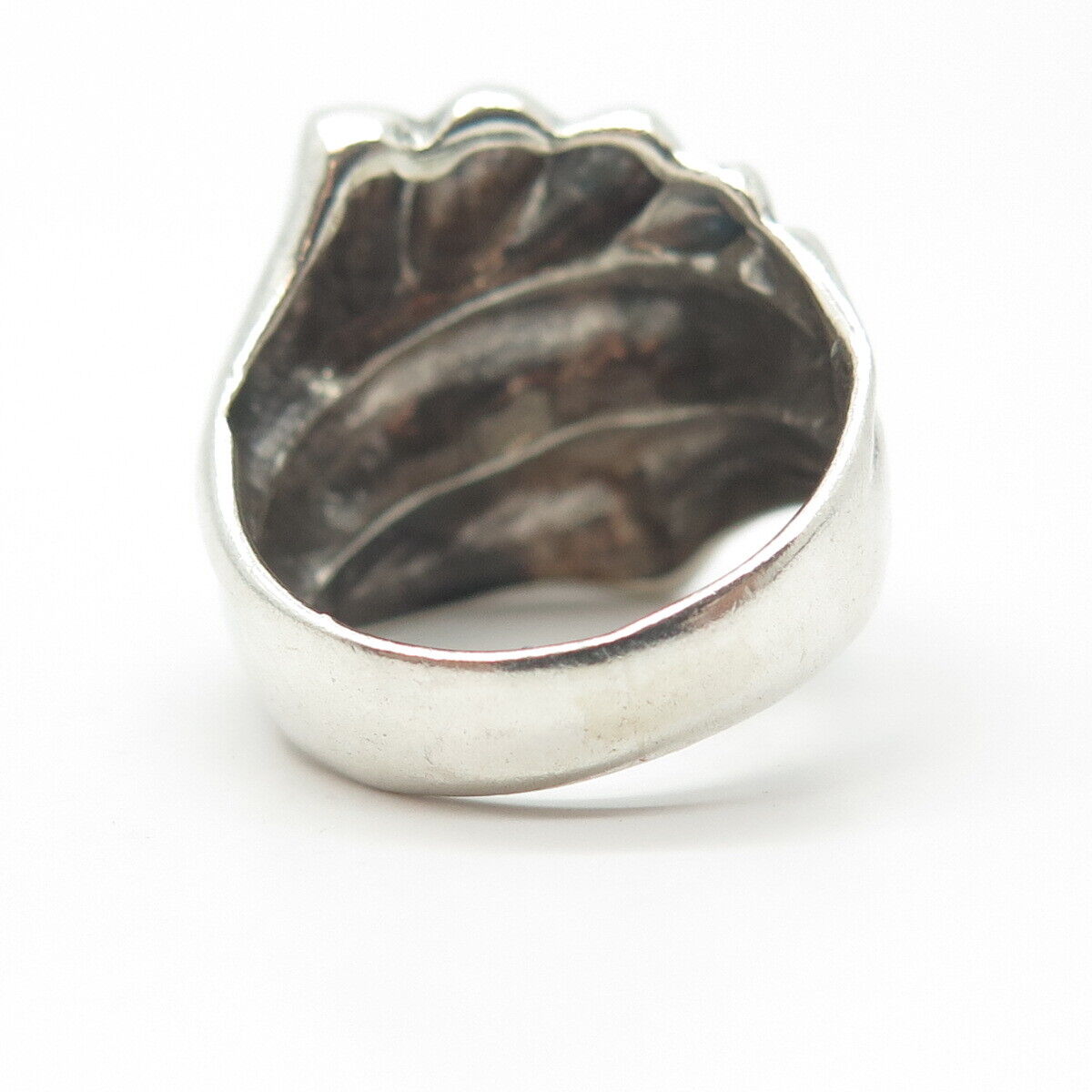 925 Sterling Silver Vintage Puffy Ribbed Modernist Ring Size 8