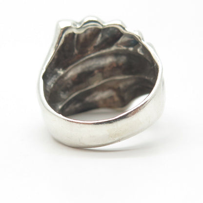 925 Sterling Silver Vintage Puffy Ribbed Modernist Ring Size 8