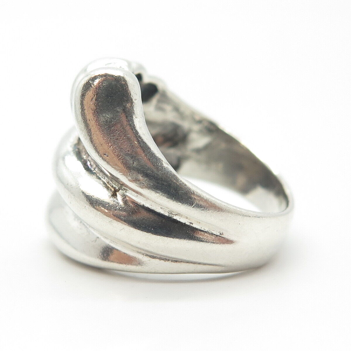 925 Sterling Silver Vintage Puffy Ribbed Modernist Ring Size 8