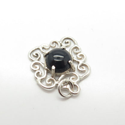 925 Sterling Silver Vintage Real Black Onyx Ornate Charm Pendant