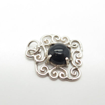 925 Sterling Silver Vintage Real Black Onyx Ornate Charm Pendant