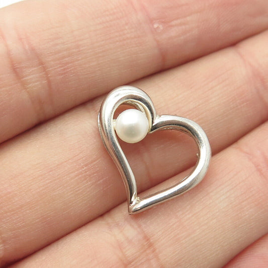 925 Sterling Silver Real Pearl Open Heart Pendant