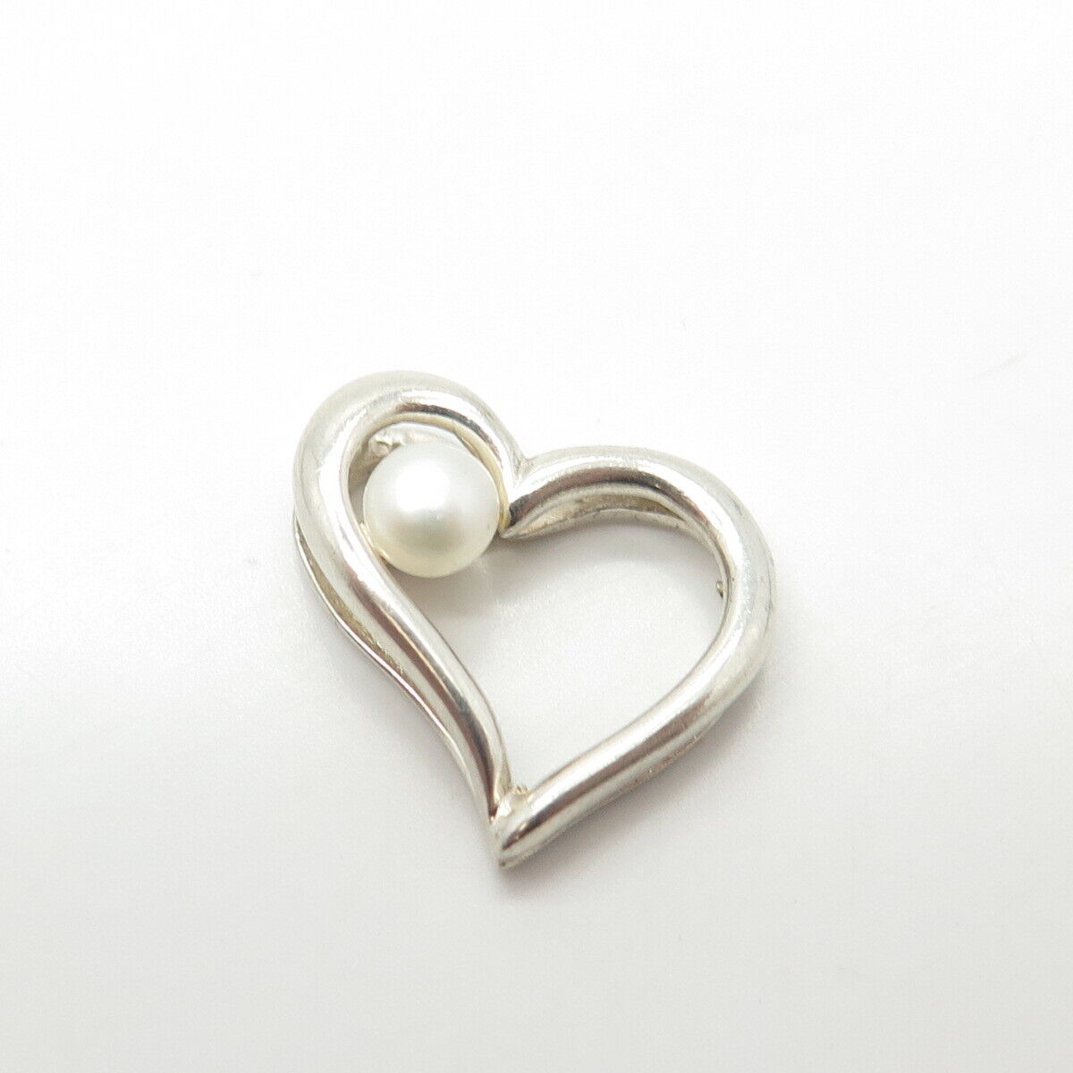 925 Sterling Silver Real Pearl Open Heart Pendant