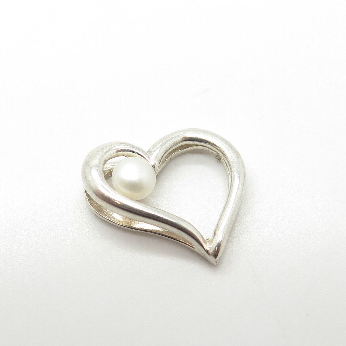 925 Sterling Silver Real Pearl Open Heart Pendant