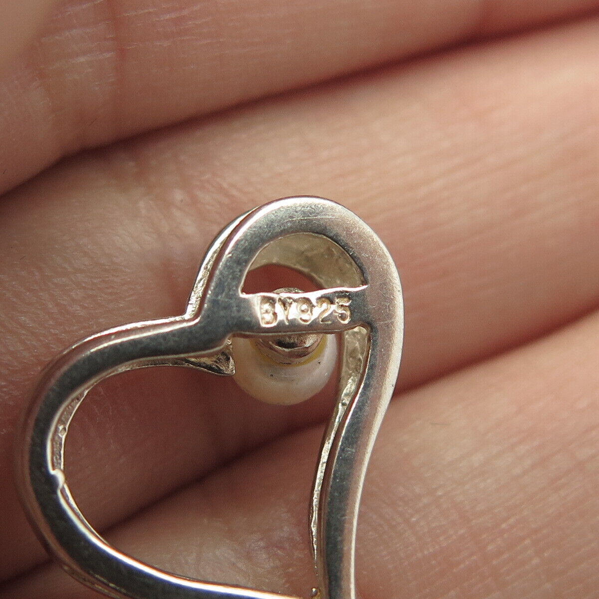 925 Sterling Silver Real Pearl Open Heart Pendant