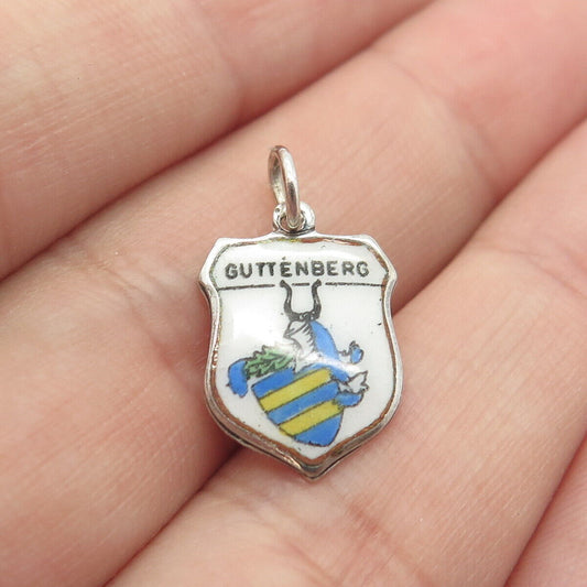 800 Silver Vintage EHJ Germany Enamel Guttenberg Coat of Arms Charm Pendant