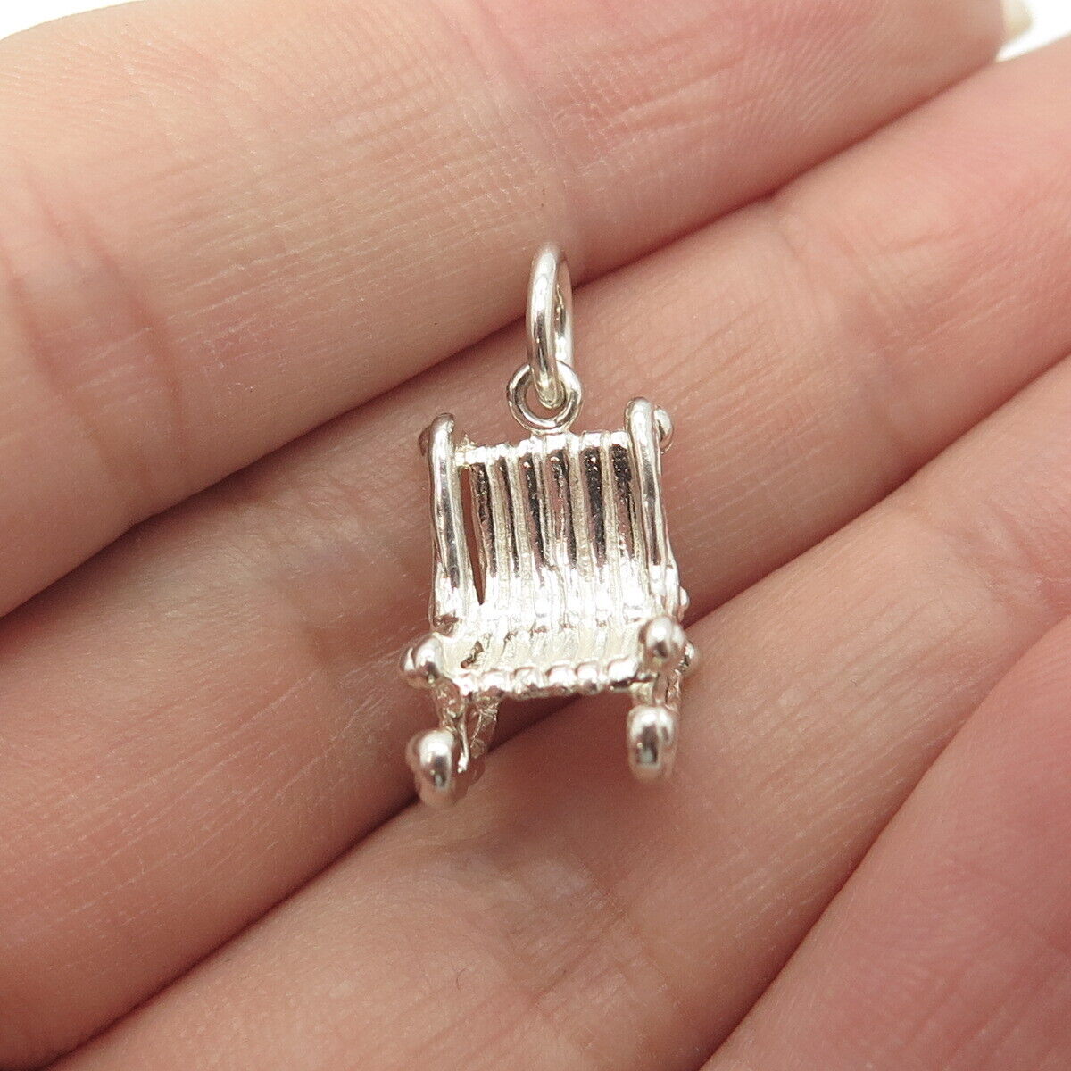 925 Sterling Silver Vintage Rocking Chair 3D Charm Pendant