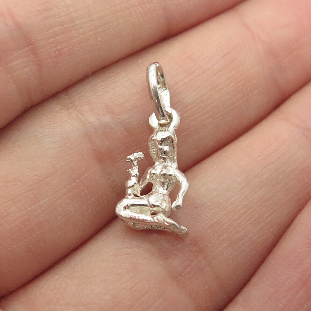 925 Sterling Silver Vintage Girl with Flower 3D Charm Pendant