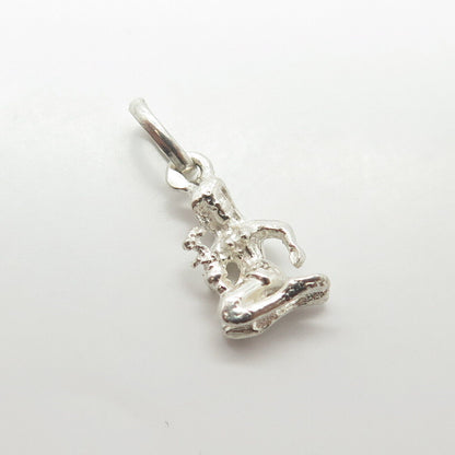 925 Sterling Silver Vintage Girl with Flower 3D Charm Pendant