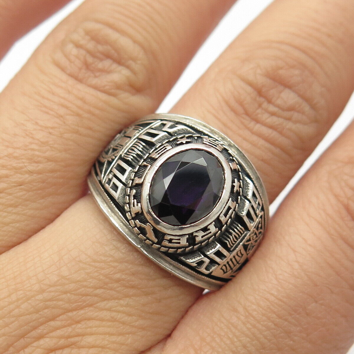 925 Sterling Silver Reed Black Spinel I.S. Dreyfus 2009 School Ring Size 8.5