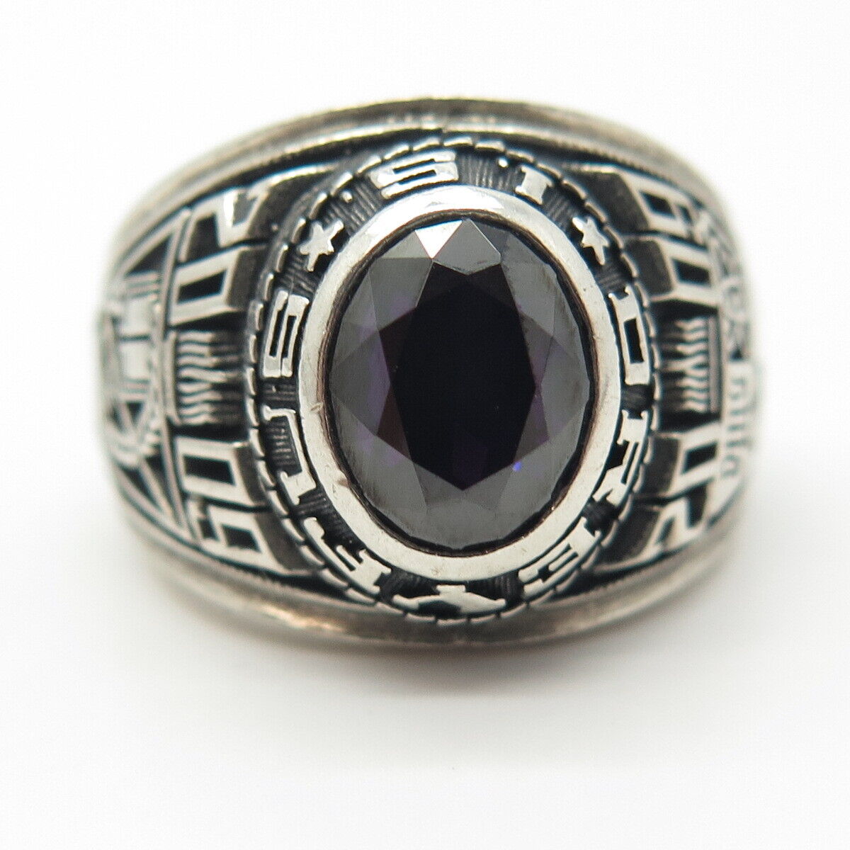 925 Sterling Silver Reed Black Spinel I.S. Dreyfus 2009 School Ring Size 8.5