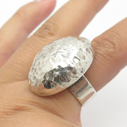 925 Sterling Silver Vintage CII Mexico Hammered Dome Statement Ring Size 7.5