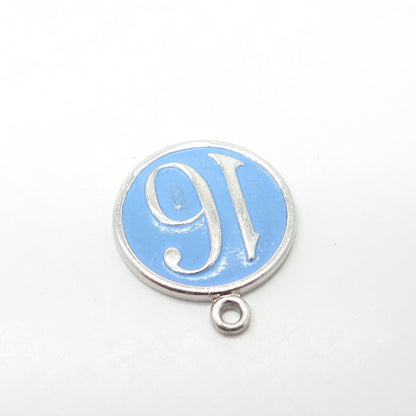 925 Sterling Silver Vintage Wells Enamel Sweet "16" Round Tag Pendant