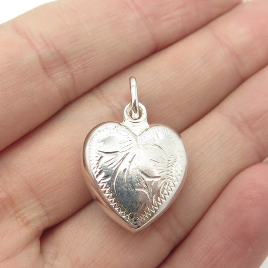 835 Silver Vintage Portugal Etched Chatelaine Heart Charm Pendant