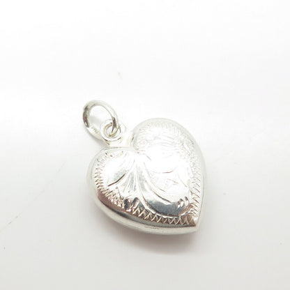 835 Silver Vintage Portugal Etched Chatelaine Heart Charm Pendant