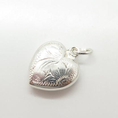 835 Silver Vintage Portugal Etched Chatelaine Heart Charm Pendant