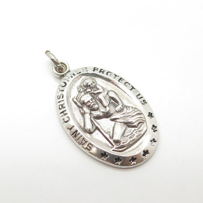 925 Sterling Silver Vintage St. Christopher Religious Medal Pendant