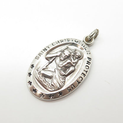 925 Sterling Silver Vintage St. Christopher Religious Medal Pendant