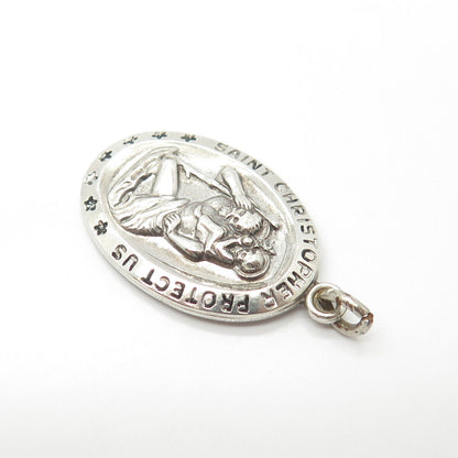 925 Sterling Silver Vintage St. Christopher Religious Medal Pendant