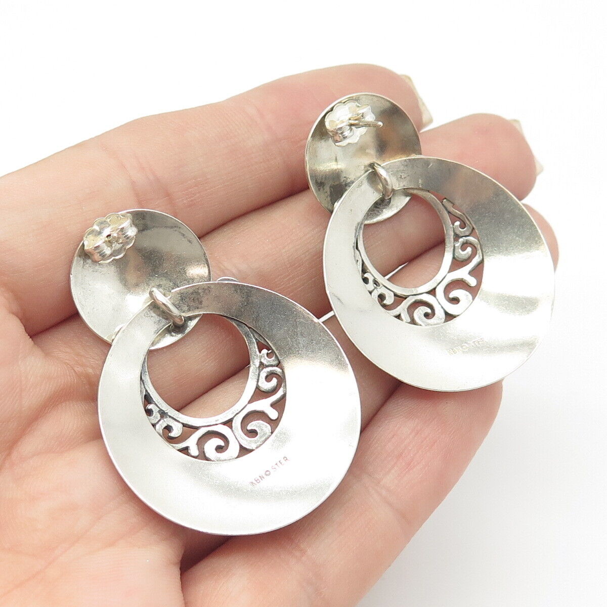 925 Sterling Silver Vintage Kabana Scroll Statement Doorknocker Earrings