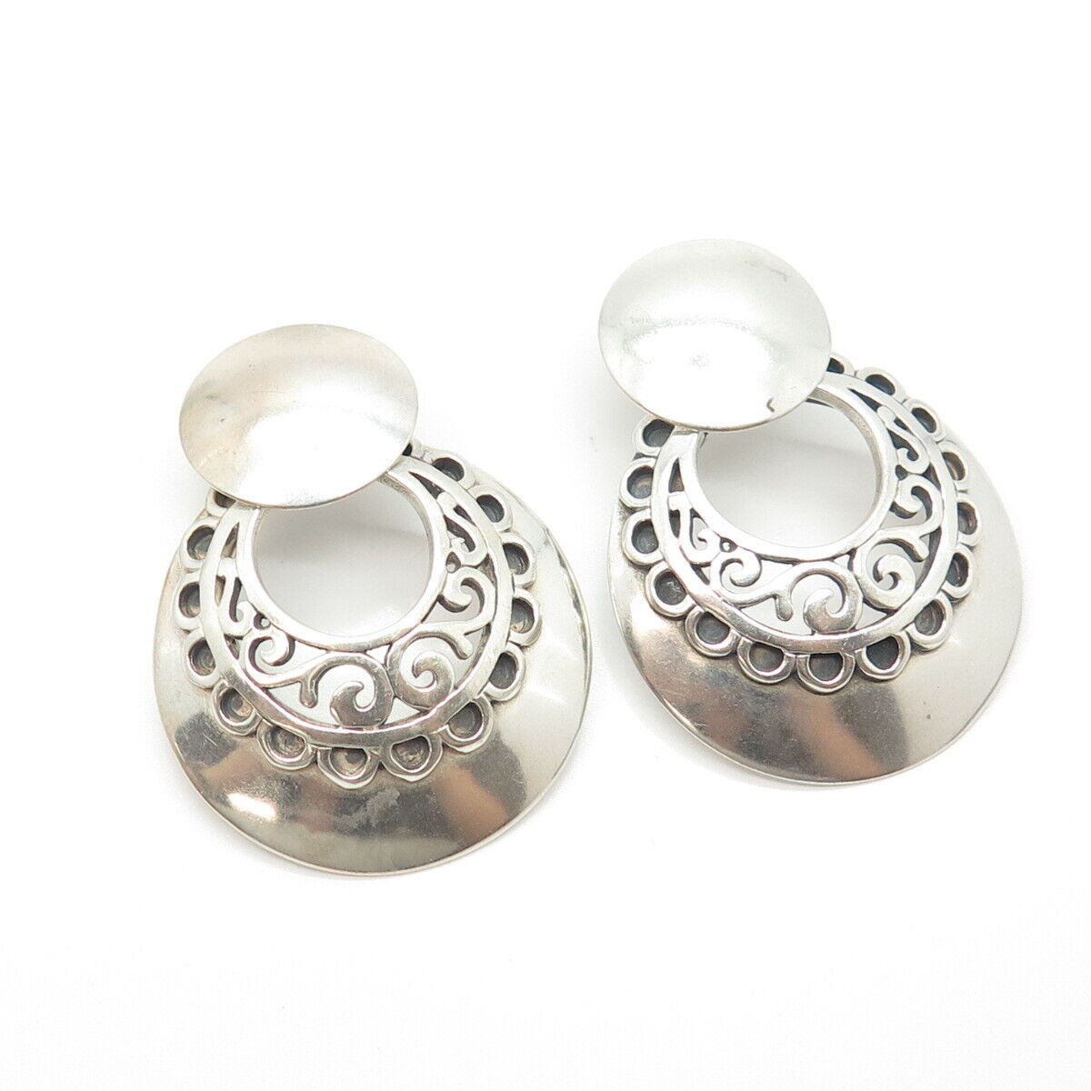 925 Sterling Silver Vintage Kabana Scroll Statement Doorknocker Earrings