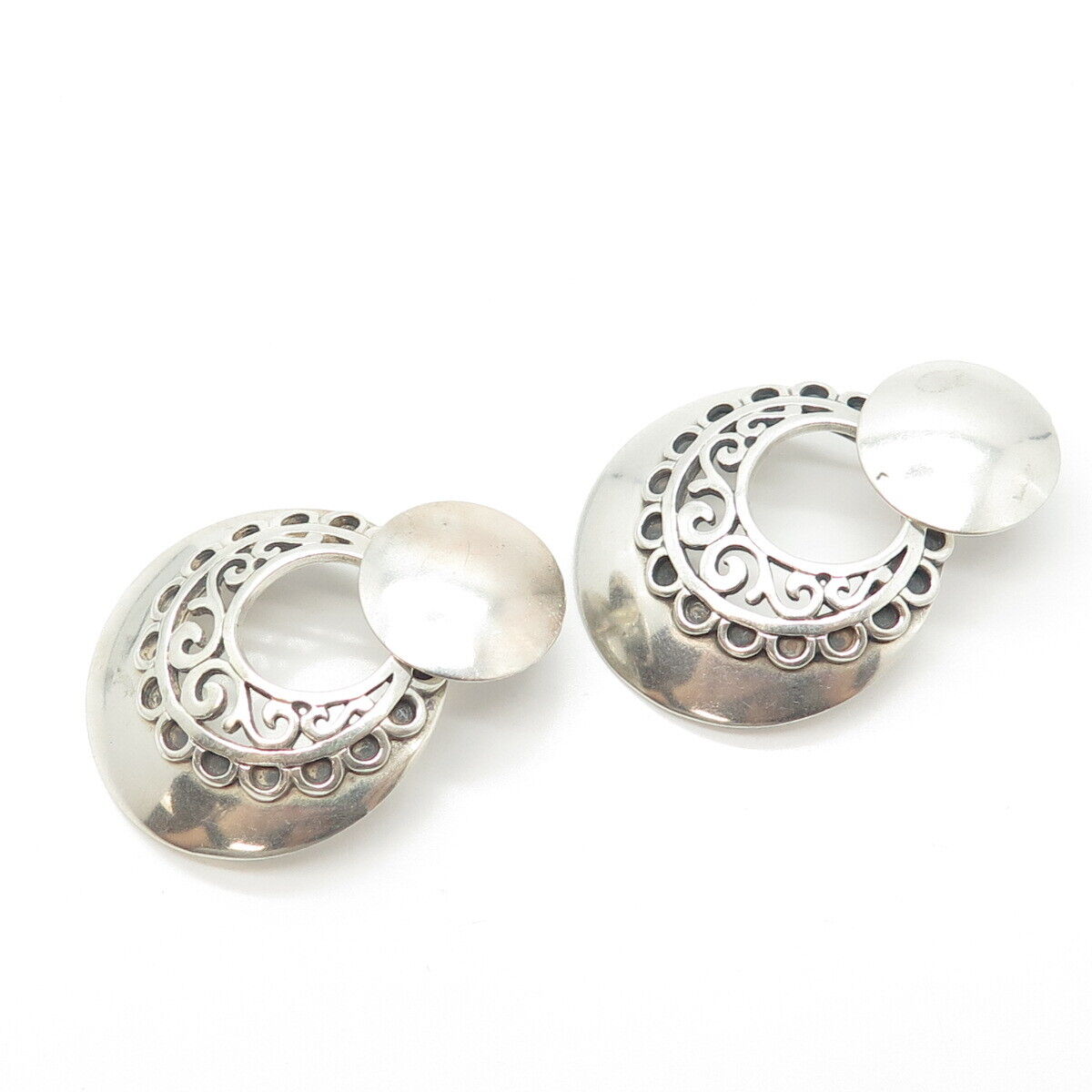 925 Sterling Silver Vintage Kabana Scroll Statement Doorknocker Earrings